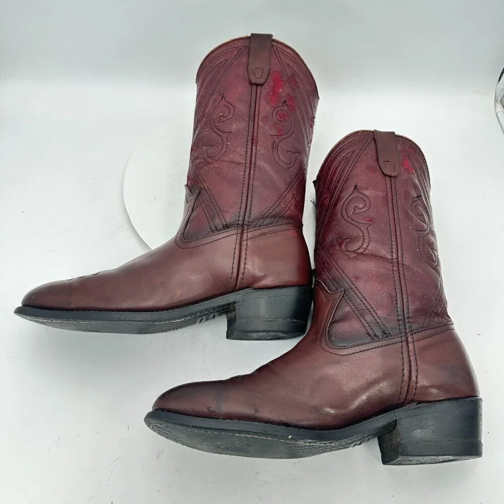 Miragum Men Size 10D Brown Burgundy Leather Slip Resistant Pull On Western Boot